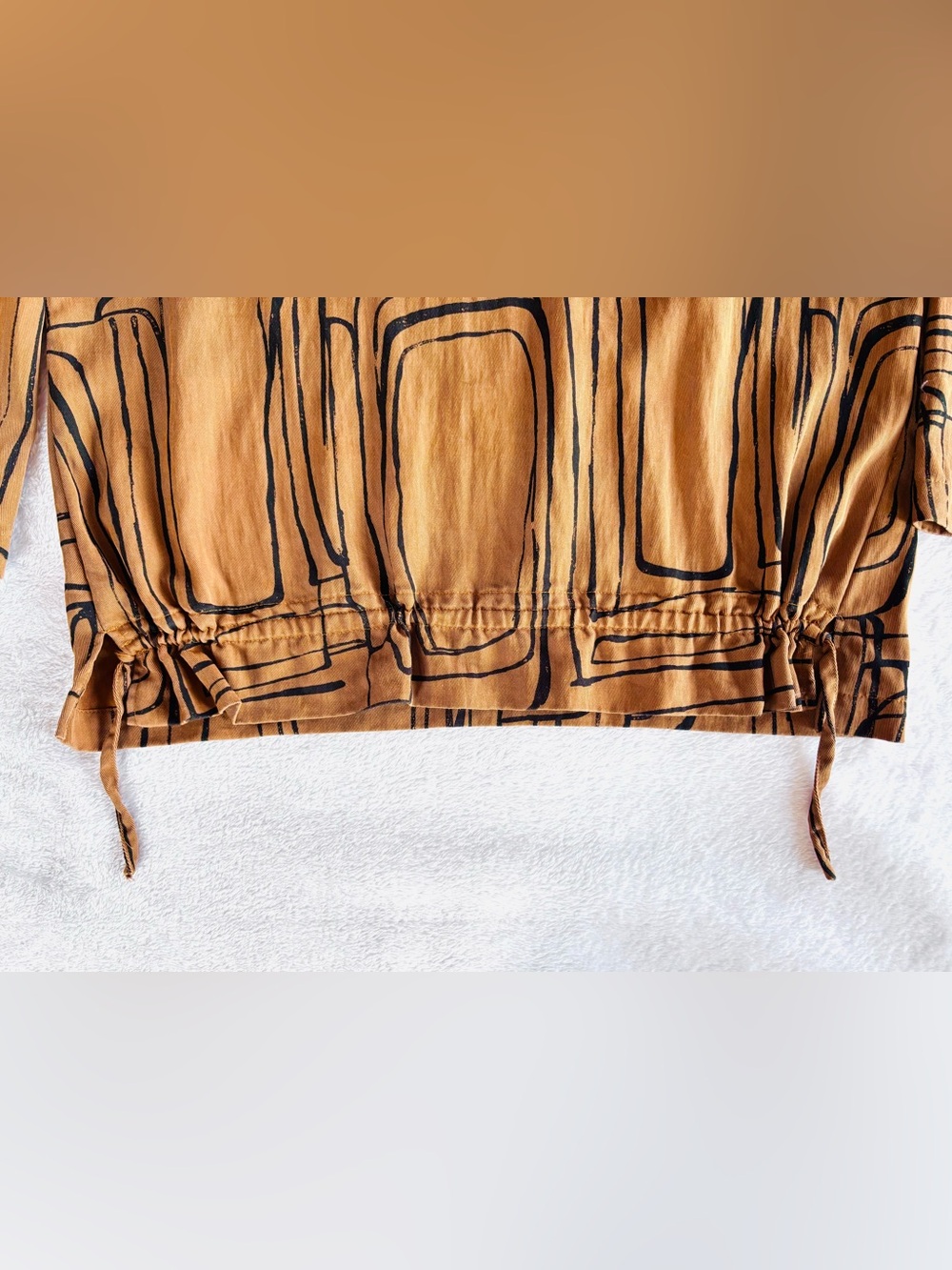 Liv by Habitat Abstract Print Cowl Neck 3/4 Sleeve Shirt, Brown & Black, Size S - Picture 5 of 6
